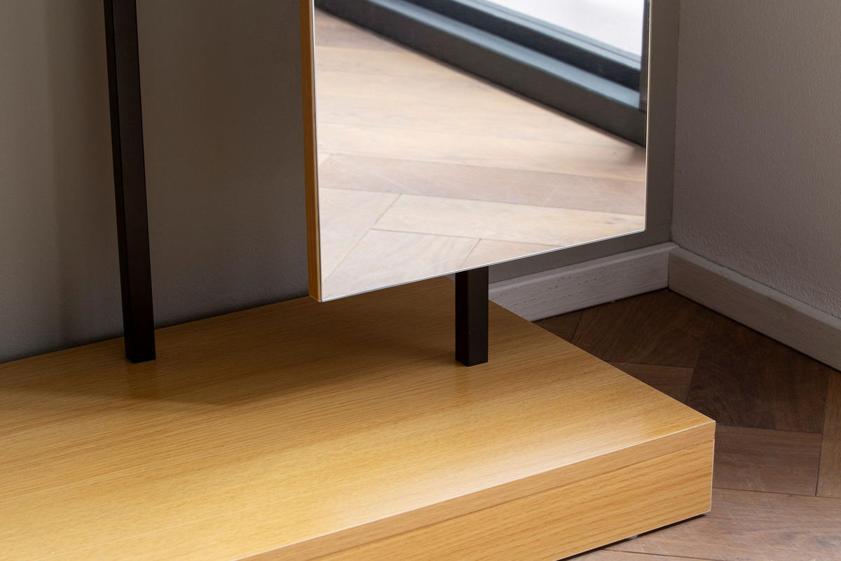 GARDEROBE Eiche-Dekor 145x138x40,5cm mit Kommode und Spiegel - Eichefarben/Braun, Glas (145/138/41cm) - KADIMA DESIGN