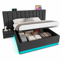 POLSTERBETT 180/200 cm in Grau mit Bettkasten, LED und USB Leinen - Grau, Holzwerkstoff/Textil (180/200cm) - CHICFURN