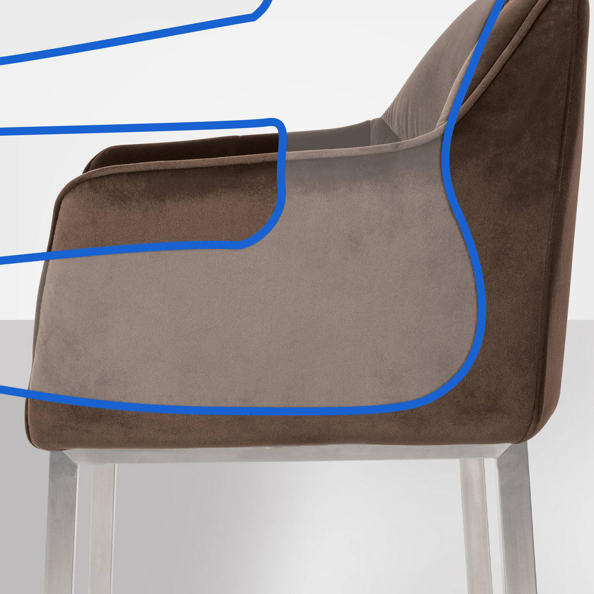 BARHOCKER Damaskus E Samt mit 4-Fuß Gestell braun - Edelstahlfarben/Braun, Textil/Metall (64/110/48cm) - TPFLiving