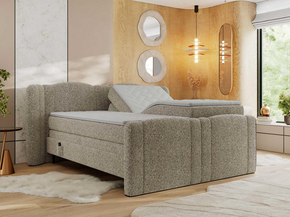 BOXBETT FORTINA 200/200 - Dunkelbeige Struktur - H4 - Cappuccino, Holz/Textil (200/200cm) - MKS