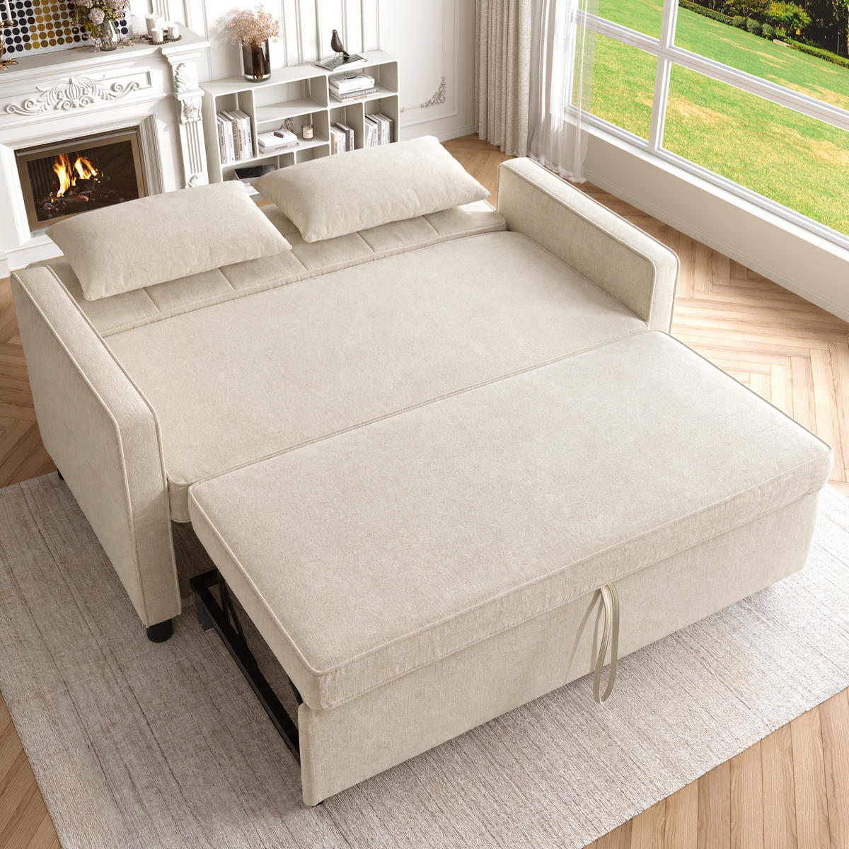 SCHLAFSOFA 142/79/85 cm Beige mit verstellbare Rückenlehne und Ausziehfunktion - Beige, Textil (142/85/79cm) - Oxeza