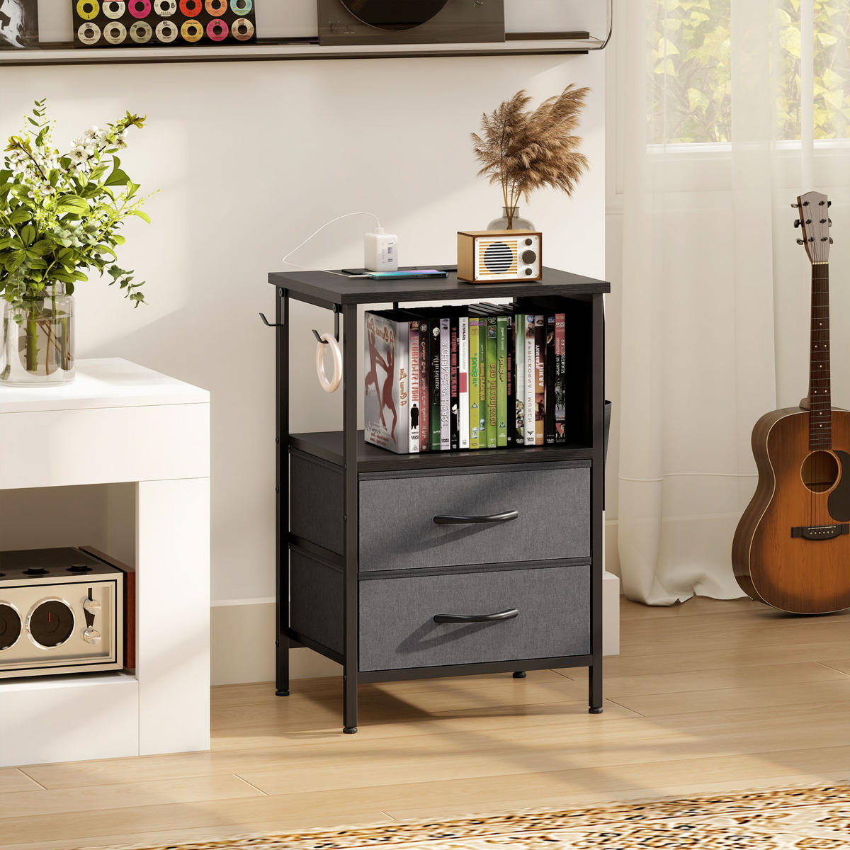 COUCHTISCH DE-08768 mit Ladestation, USB-C & Schubladen Schwarz - Schwarz, Metall (40/30/60cm) - ComfortXL