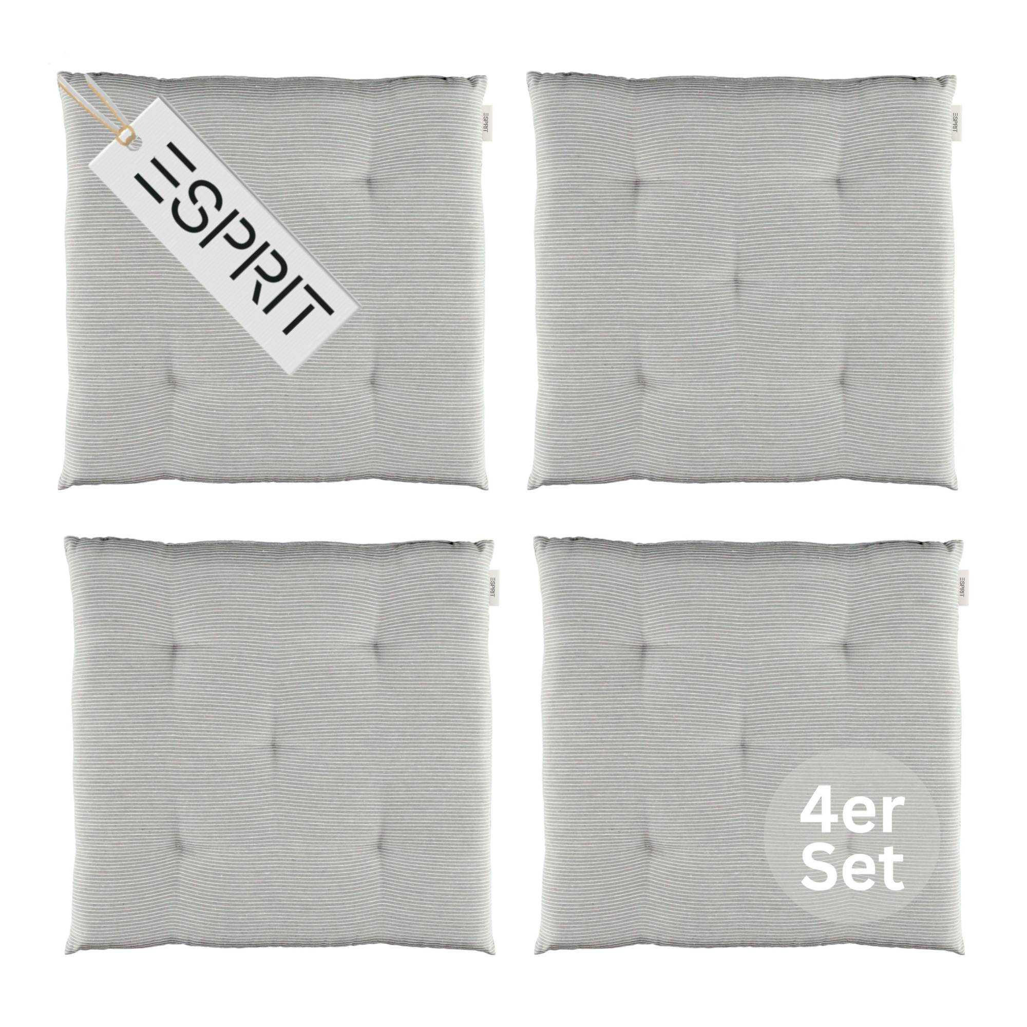 SITZKISSEN 4er Set Needlestripe grau - 40x40 cm - Grau, Textil (40/40/3cm) - Esprit