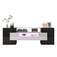 TV stolek 145/30/51 cm s LED osvětlením a velkým úložným prostorem, Bílá/černá - bílá, kompozitní dřevo (145/51/30cm) - Redom