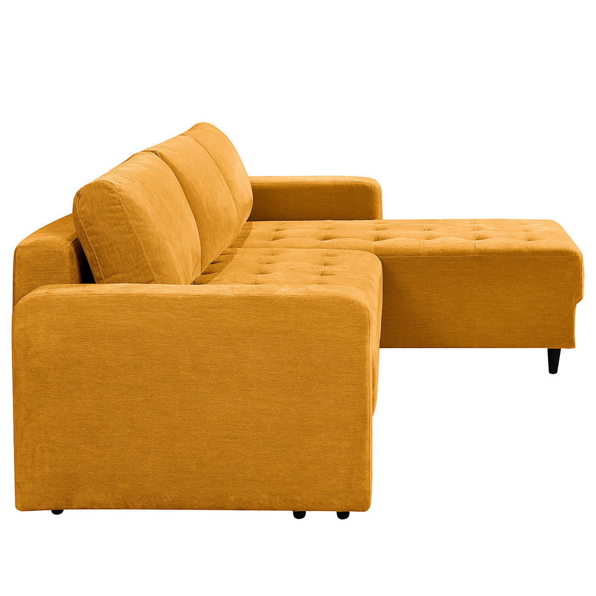 ECKSOFA mit Schlaffunktion - Flachgewebe - Gelb/Schwarz, Holz/Textil (240/156cm) - home24