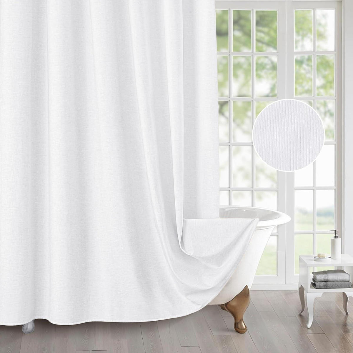 DUSCHVORHANG Leinen 182 x 182 cm Weiß - Weiß, Textil (182/182cm)