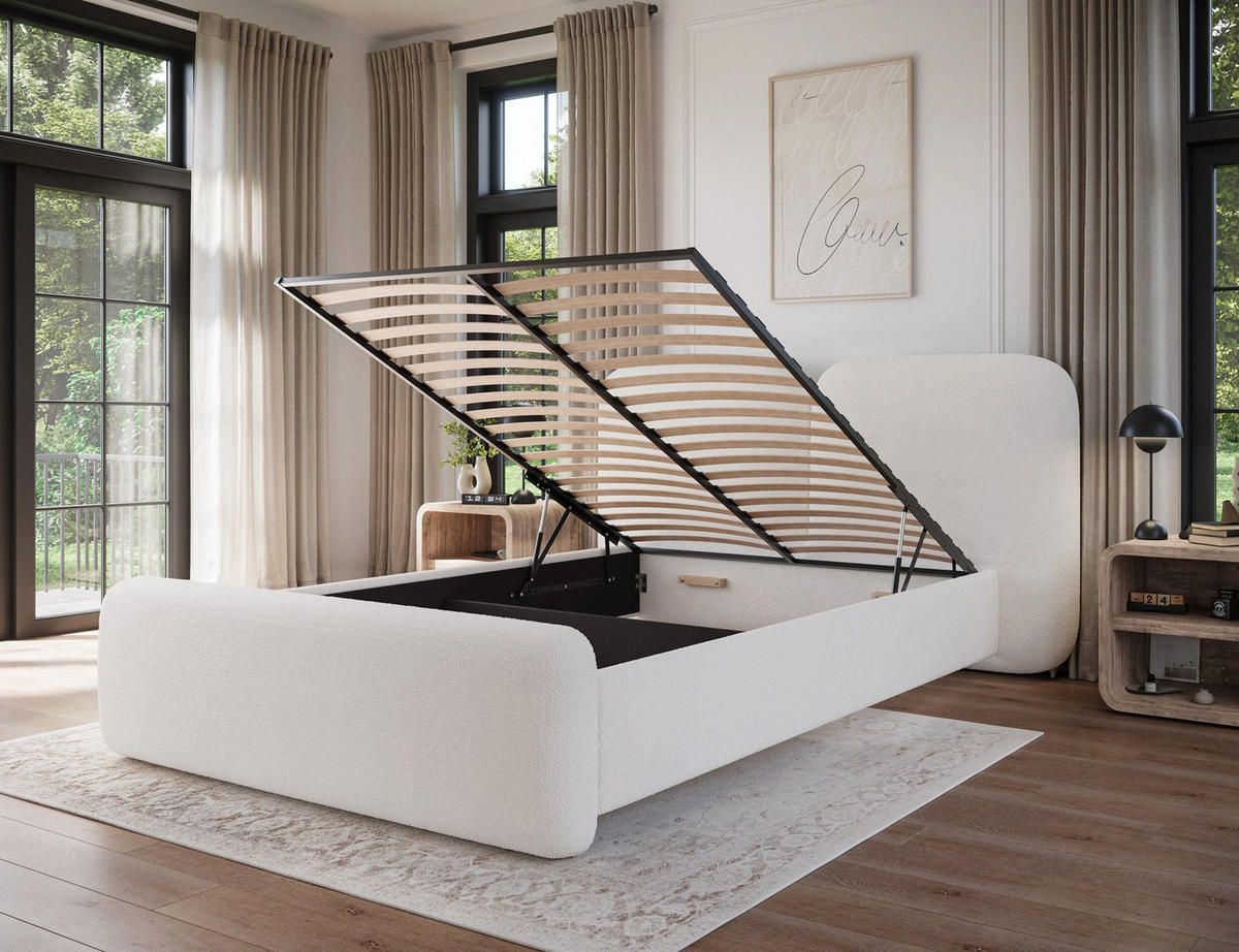 POLSTERBETT Ollival 180x200 cm mit Bettkasten und Metallrahmen – Modernes Designbett ohne Matratze - Weiß, Kunststoff (180/200cm) - Wohnideebilder