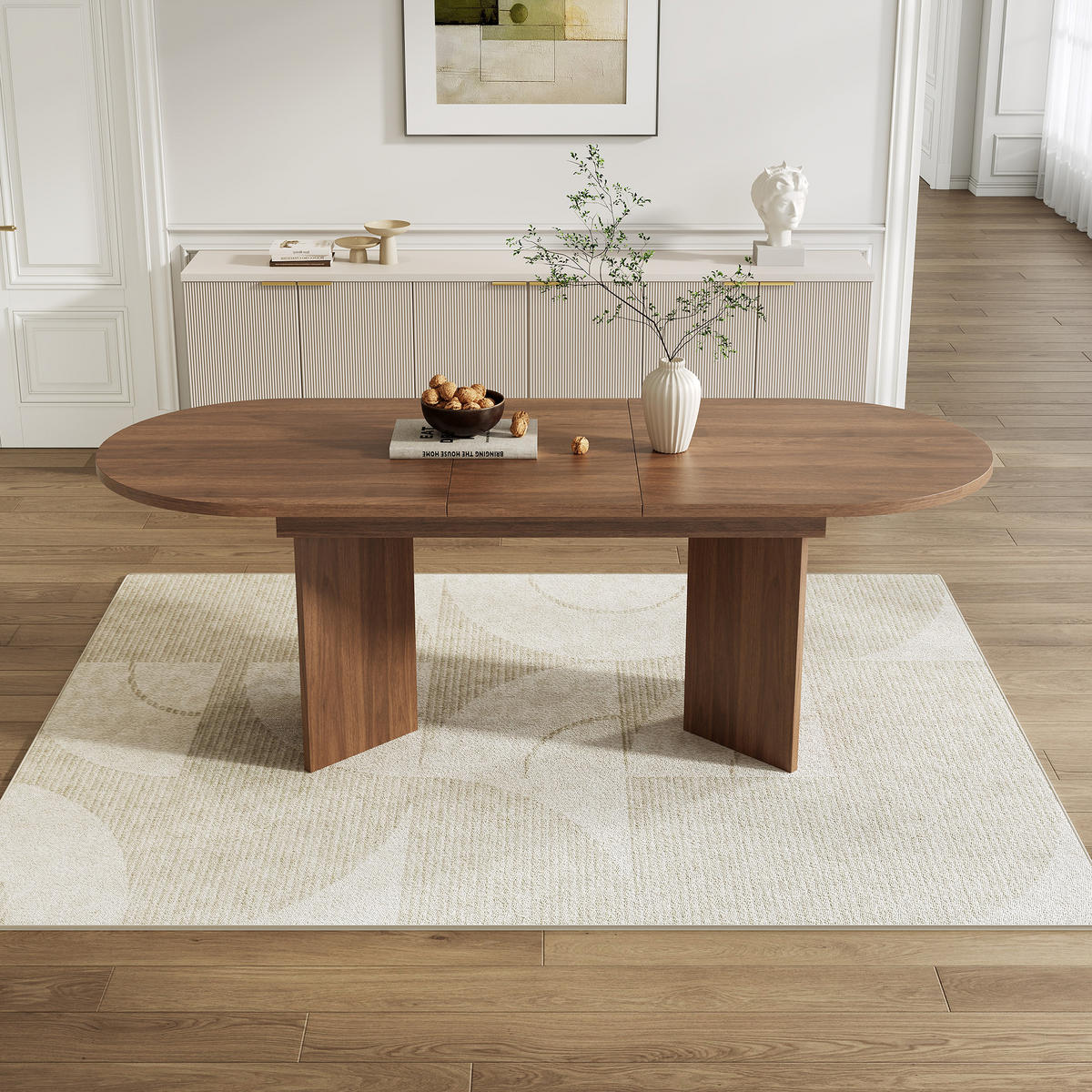 ESSTISCH Ausziehbarer 120-160x80cm Nussbaum mit abgerundeten Ecken - Braun, Holz (76.1/39.67/12.75cm) - Raelunyi