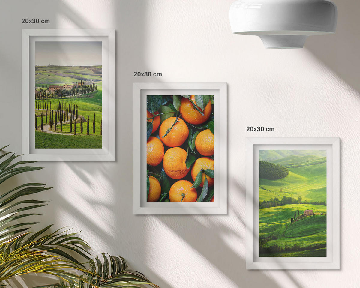 BILDER SET 3er Set - 20x30 cm Weißer Rahmen - Italienische Landschaft mit Orangen - Weiß, Kunststoff (20/30cm) - TULUP