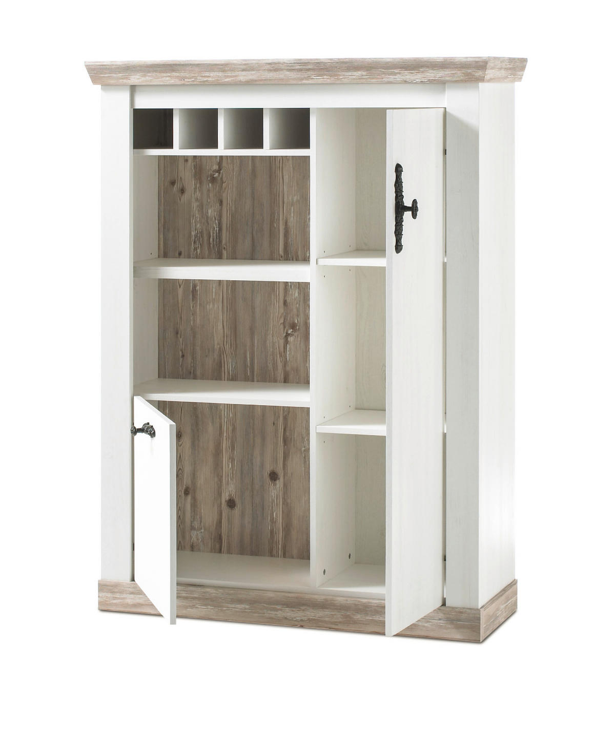 HIGHBOARD Pinie weiß, Oslo Pinie Landhaus, Kommode, 105 x 146 cm - Anthrazit/Weiß, Holzwerkstoff/Metall (105/146/37cm) - Furn.Design