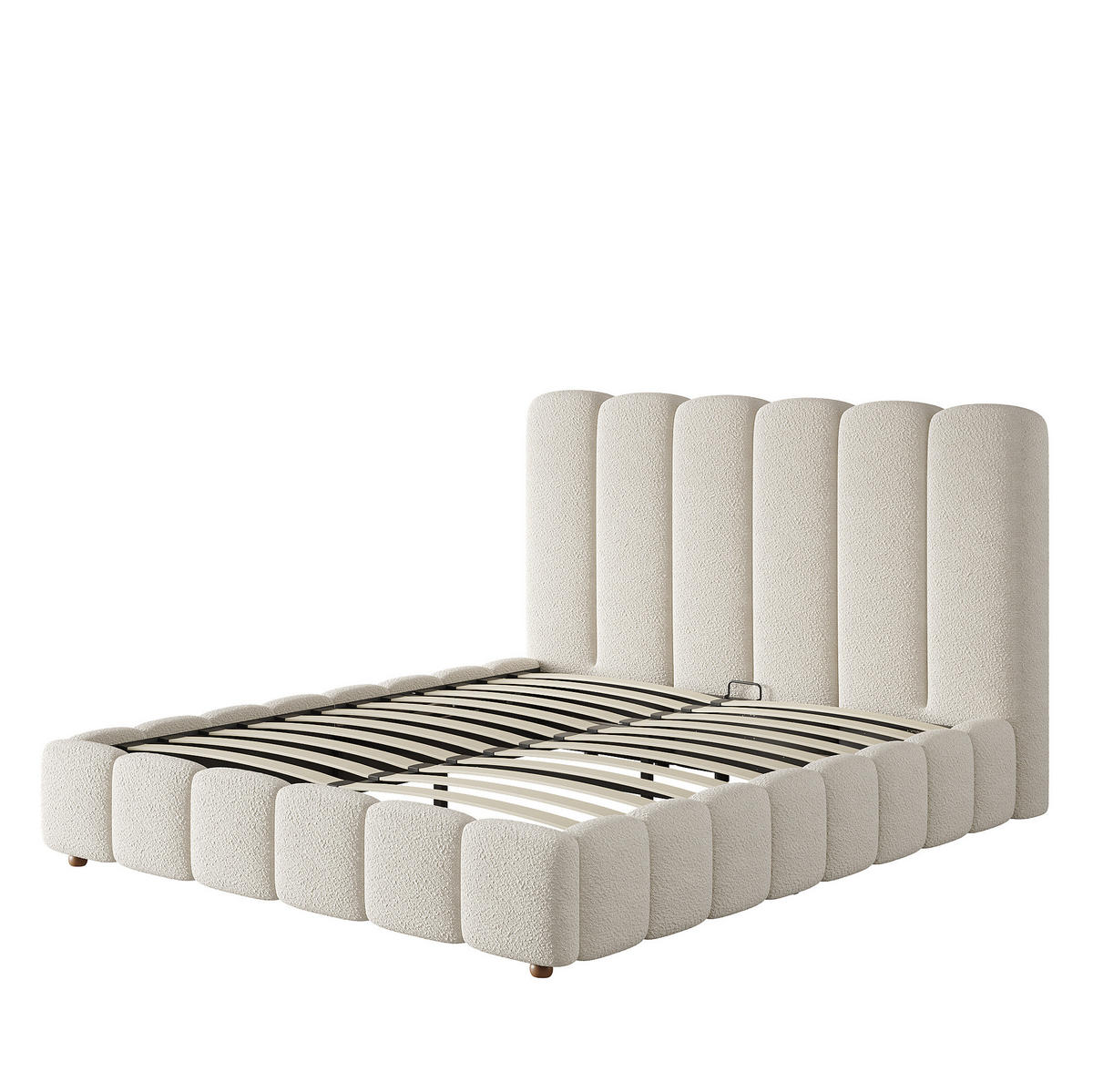 POLSTERBETT aus Bouclé 140x200 cm Weiß mit hydraulischem Bettkasten und Lattenrost - Weiß, Textil (140/200cm) - Modfu