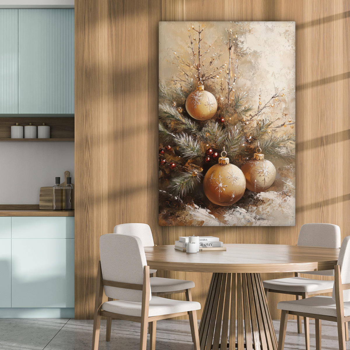 LEINWANDBILD Weihnachten - Kugeln - Beige - Gold 80x120 cm - Goldfarben, Textil (80/120cm) - MuchoWow