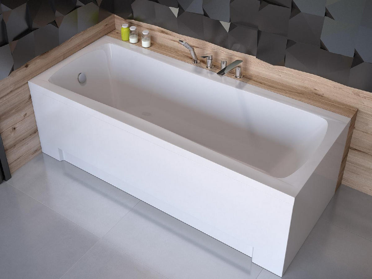 BADEWANNE Rechteck OPTIMA 160/70 + Styro + Ablage Ablauf Füße - Weiß, Kunststoff (70/53.5/160cm) - bad land