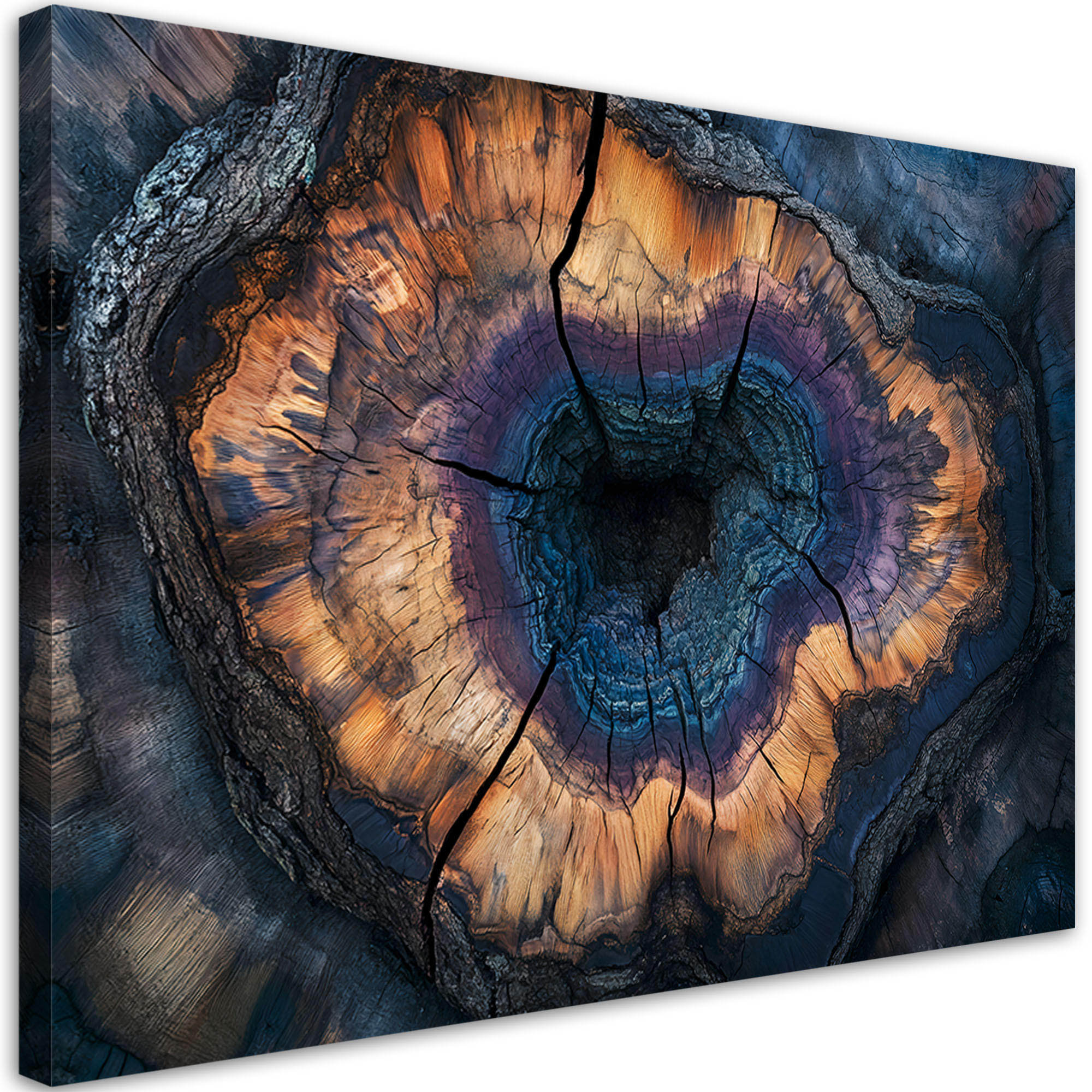 LEINWANDBILD Ringe in einer Baumstamm-Abstraktion 100x70cm - Schwarz, Textil (100/70cm) - Feeby