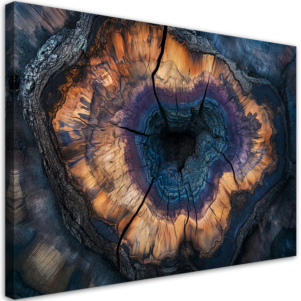 LEINWANDBILD Ringe in einer Baumstamm-Abstraktion - Schwarz, Textil (90/60cm) - Feeby