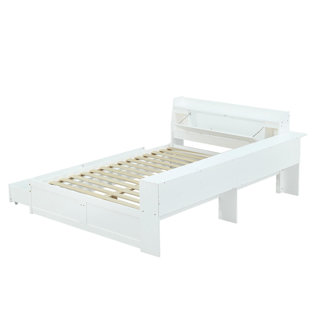 STAURRAUMBETT 140/200 cm DE-02337, in Weiß, mit Ablagefach, 2 Leuchten und Ladebuchse - Weiß, Holz/Holzwerkstoff (140/200cm) - ComfortXL