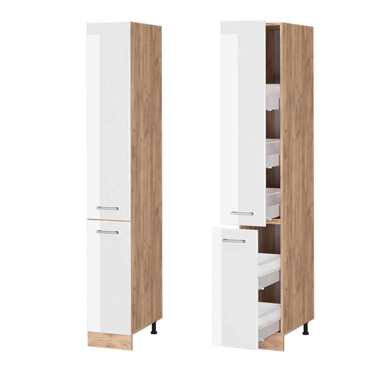 APOTHEKERSCHRANK R-Line Weiß Hochglanz 30 cm - Honigeiche/Weiß Hochglanz, Holzwerkstoff (30/206.8/57.2cm) - Vicco