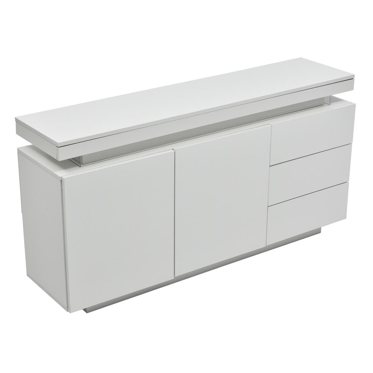 SIDEBOARD 140/35/72,5 cm, Weiß Hochglanz, 2 Türen und 3 Schubladen, integrierte LED, grifflose Optik, Weiß - Weiß, Holzwerkstoff (140/72.5/35cm) - Redom