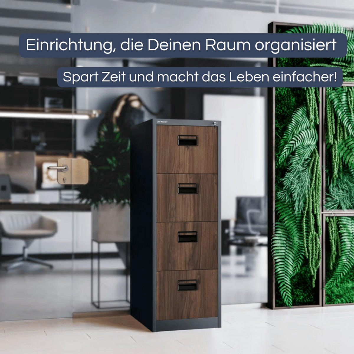 HÄNGEREGISTERSCHRANK abschließbar TION 4 Schubladen 132x46x62cm Anthrazit-Nussbaum - Anthrazit, Metall (46/132/62cm) - DELUKE