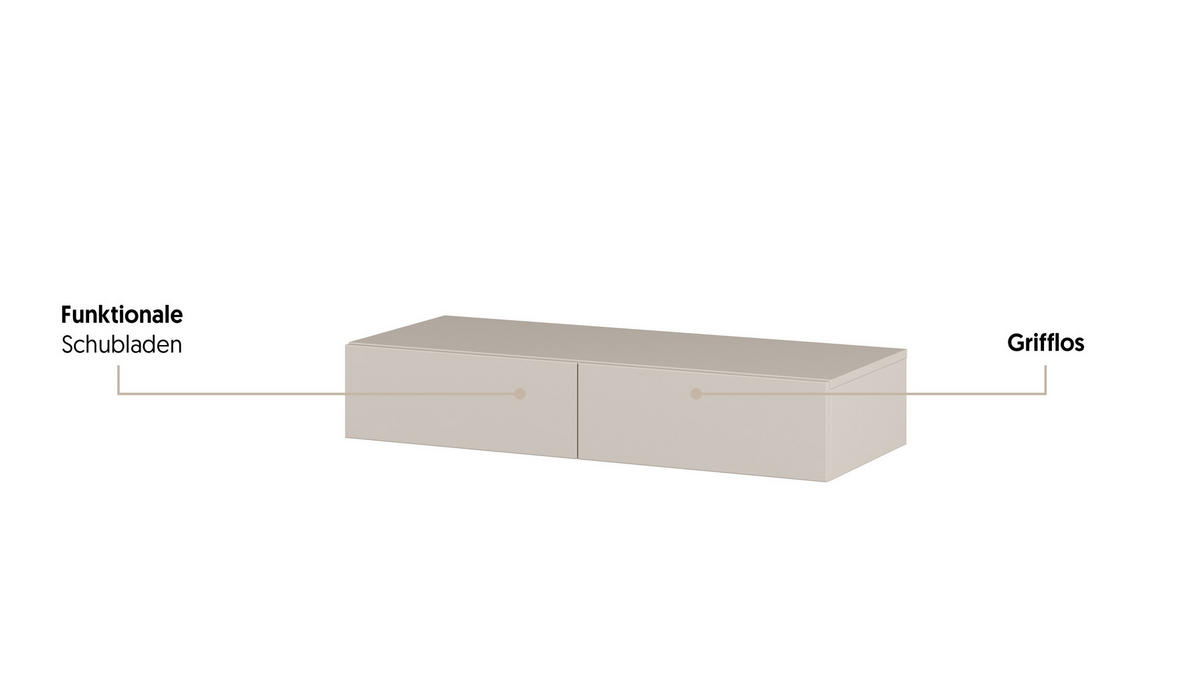 KONSOLENTISCH JUKARIS 90/16/15 cm Hängender Kosmetiktisch mit Schubladen, Kaschmir - Kaschmir, Holzwerkstoff (15/90/16cm) - MASSENO