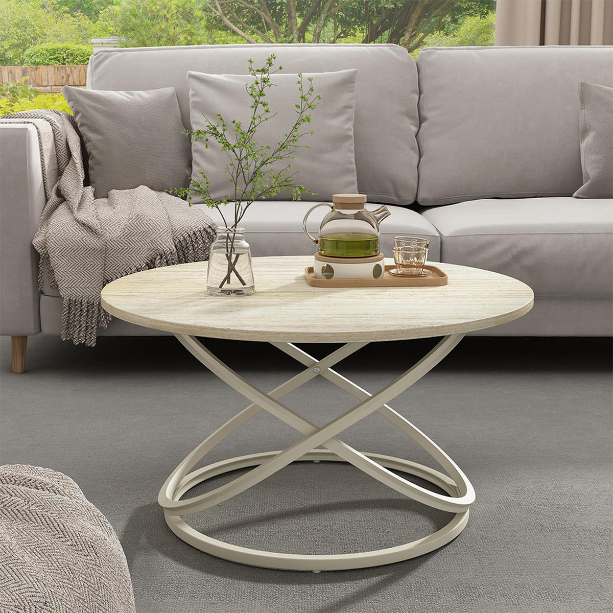 COUCHTISCH Calgary, Travertin/Cashmere, 79.5 x 79.5 cm - Kaschmir/Braun, Holzwerkstoff (79.5/79.5/46cm) - Vicco