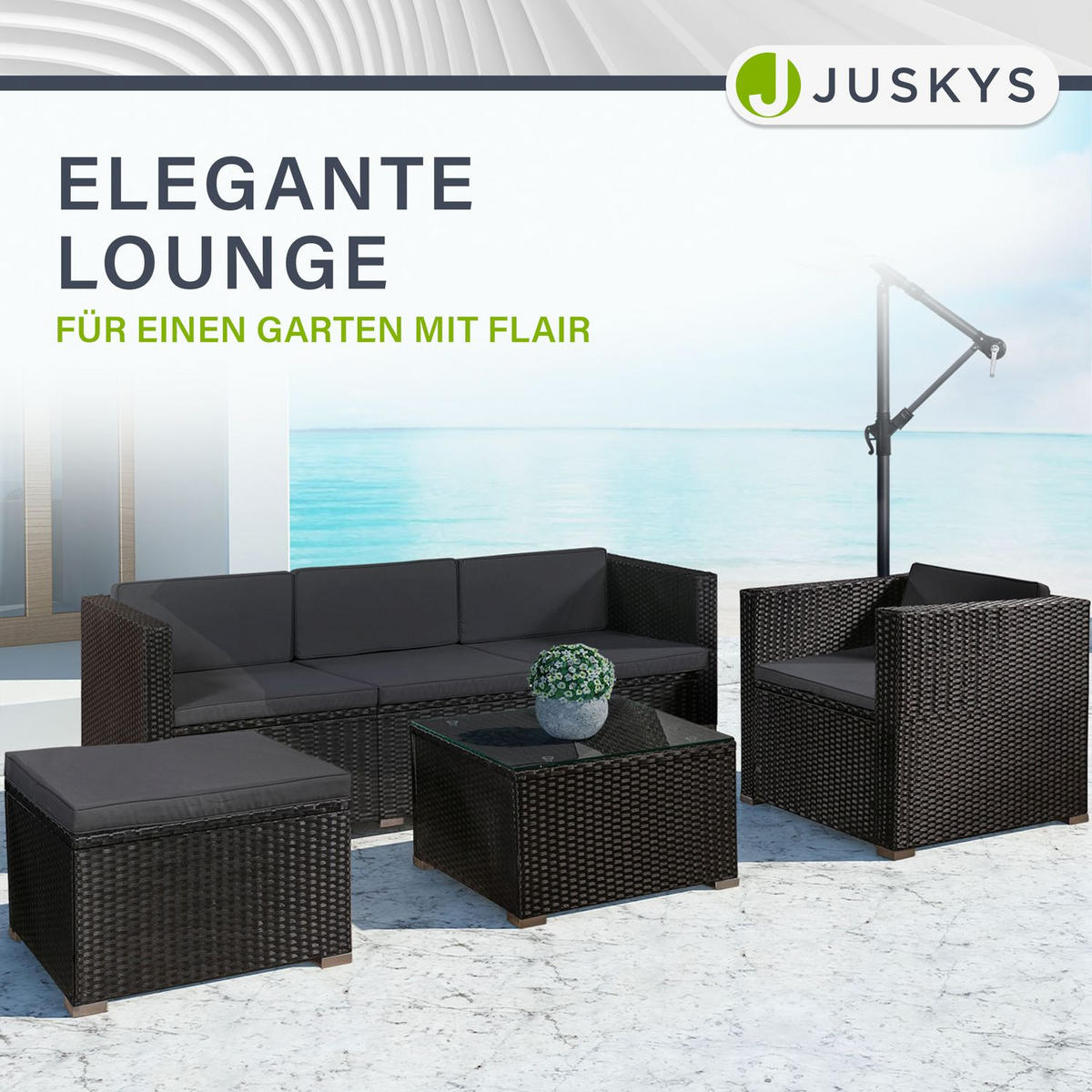 LOUNGEGARNITUR Punta Cana 4-tlg. - Dunkelgrau/Schwarz, Kunststoff - Juskys