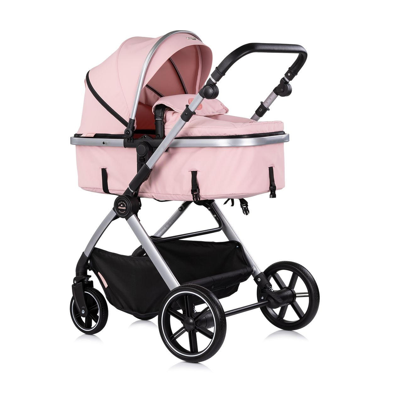 KINDERWAGEN Pearl 2 in 1 rosa umbaubar Rucksack Fußsack Korb Federung - Rosa, Metall (75/65/104cm) - Chipolino