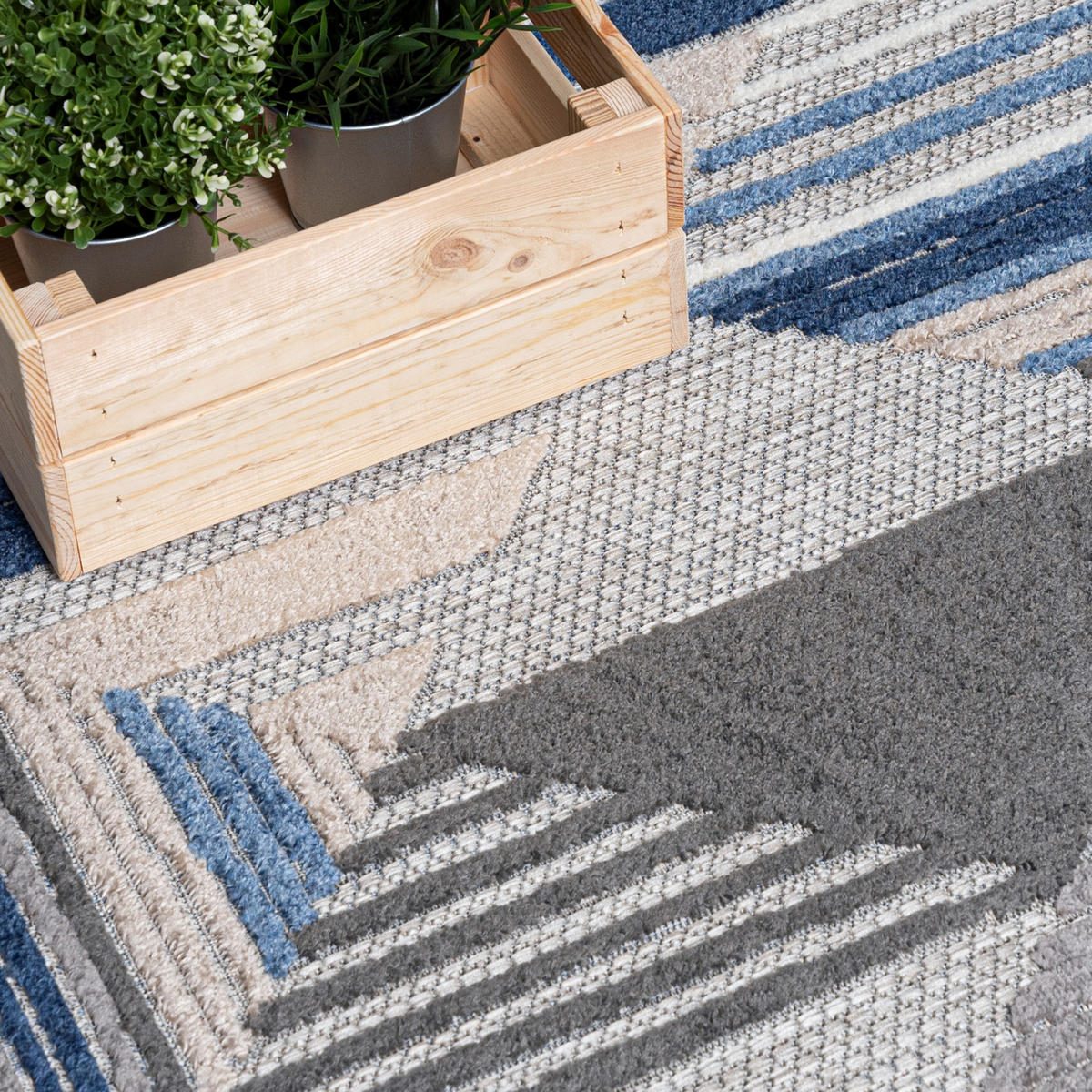 TEPPICH In-Outdoor Blau Abstract - Kurzflor Rechteckig Grau - 120 x 170 cm - Blau/Grau, Textil (120/170cm) - Mazovia