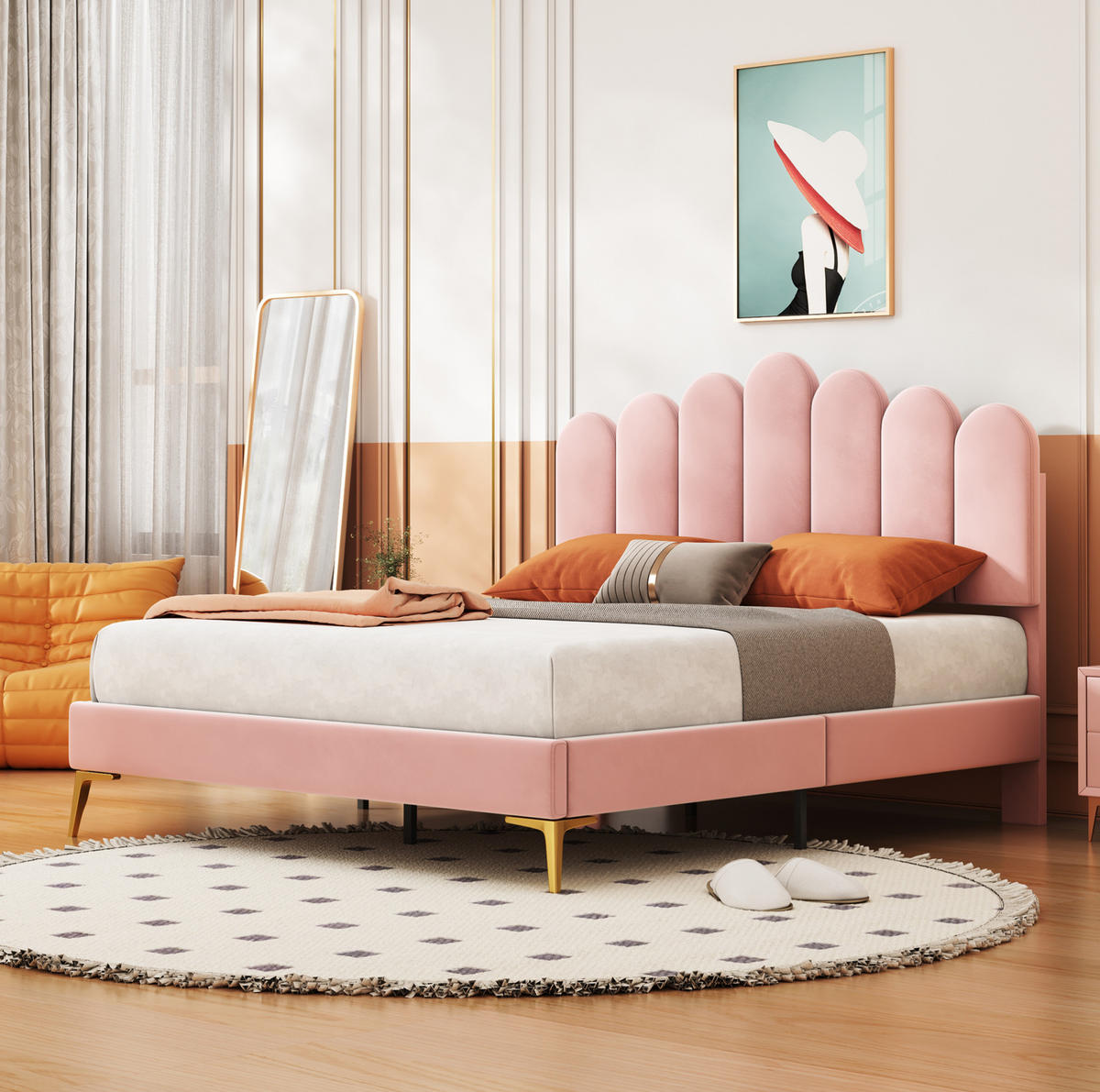 POLSTERBETT 140/200 cm Rosa mit verstellbarem Kopfteil ohne Matratze - Pink, Textil (140/200cm) - MIVRAY