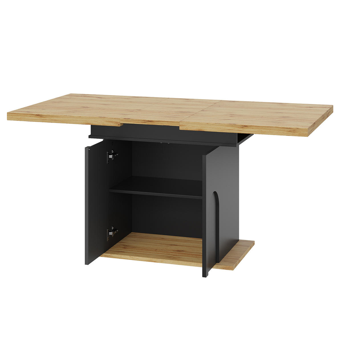 AUSZIEHBARER Esstisch aus MDF mit Stauraum, 110-140/80/76 cm, Schwarz - Schwarz, Holzwerkstoff (110/80/76cm) - Redom