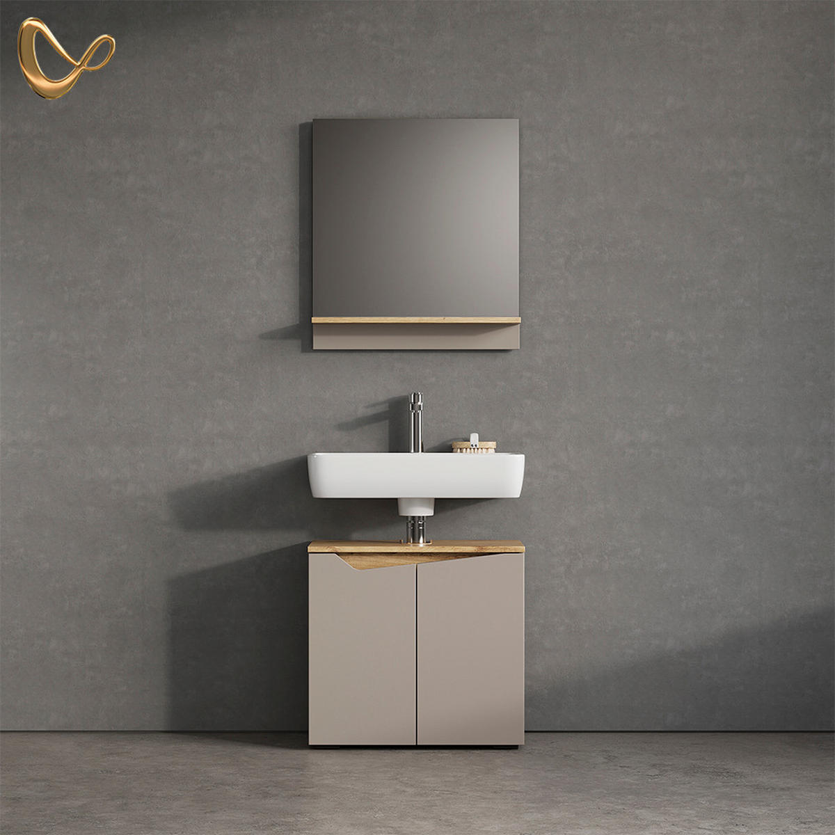BADMÖBEL-SET Timavo Greige 2 Teile - Greige/Eiche Artisan, Holzwerkstoff (60/57/35cm) - Livinity®