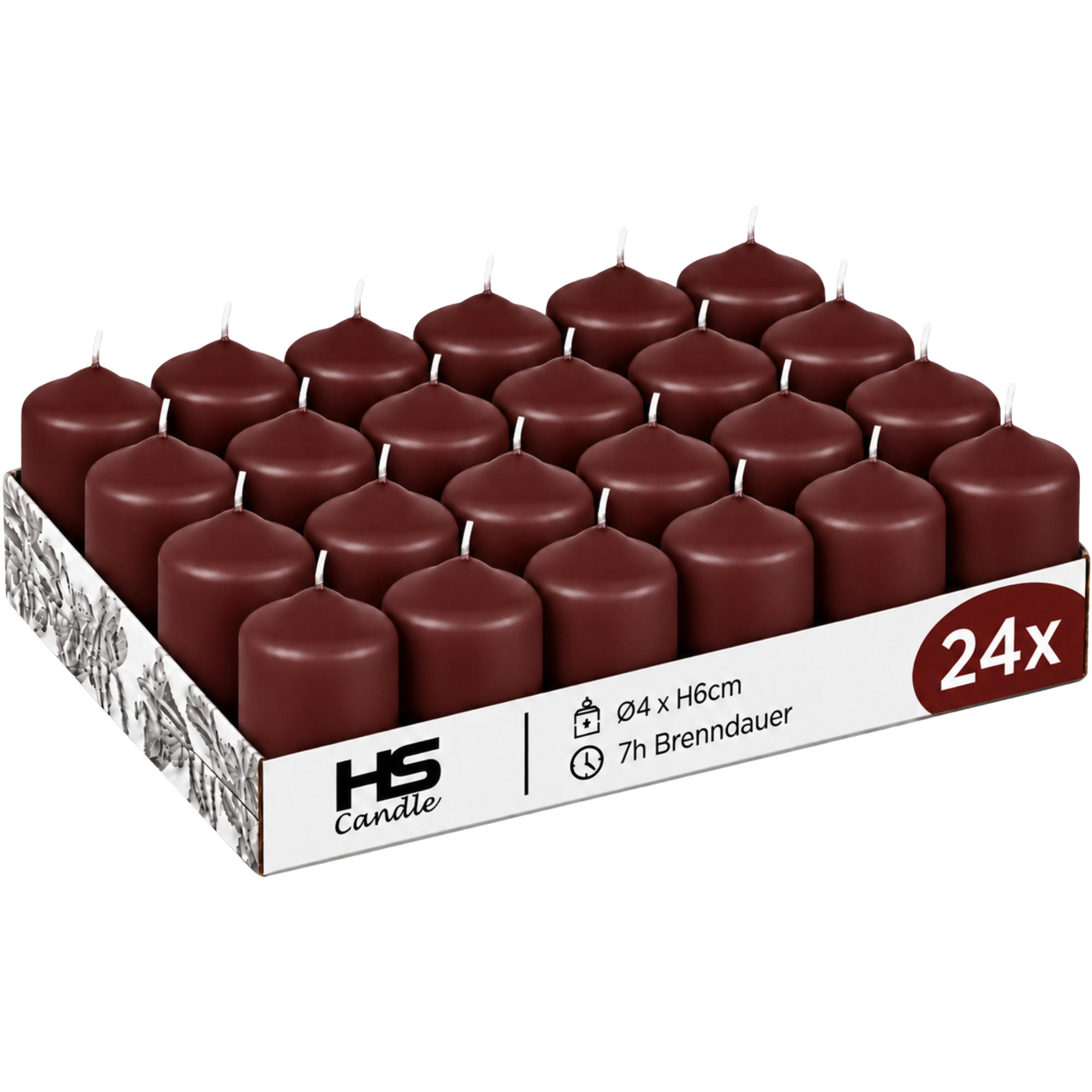 STUMPENKERZEN Ø4xH6 cm Braun 24er-Pack - Braun, Naturmaterialien (4/6cm)