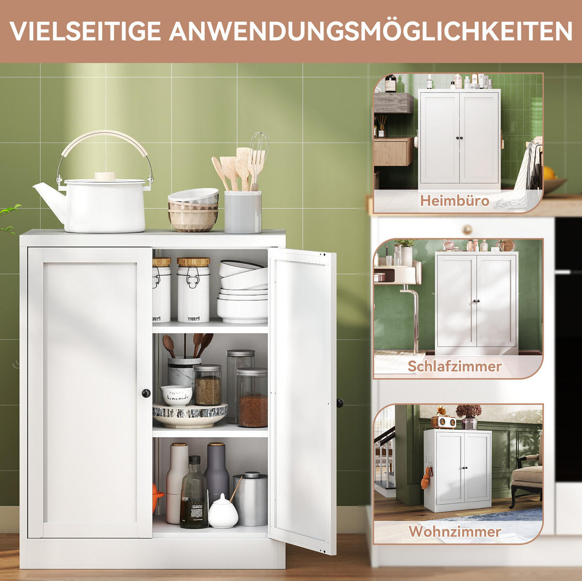 SIDEBOARD 70/35/88 cm aus Metall in Weiß mit 2 Türen & verstellbaren Böden - Weiß, Metall (70/88/35cm) - BEAOK