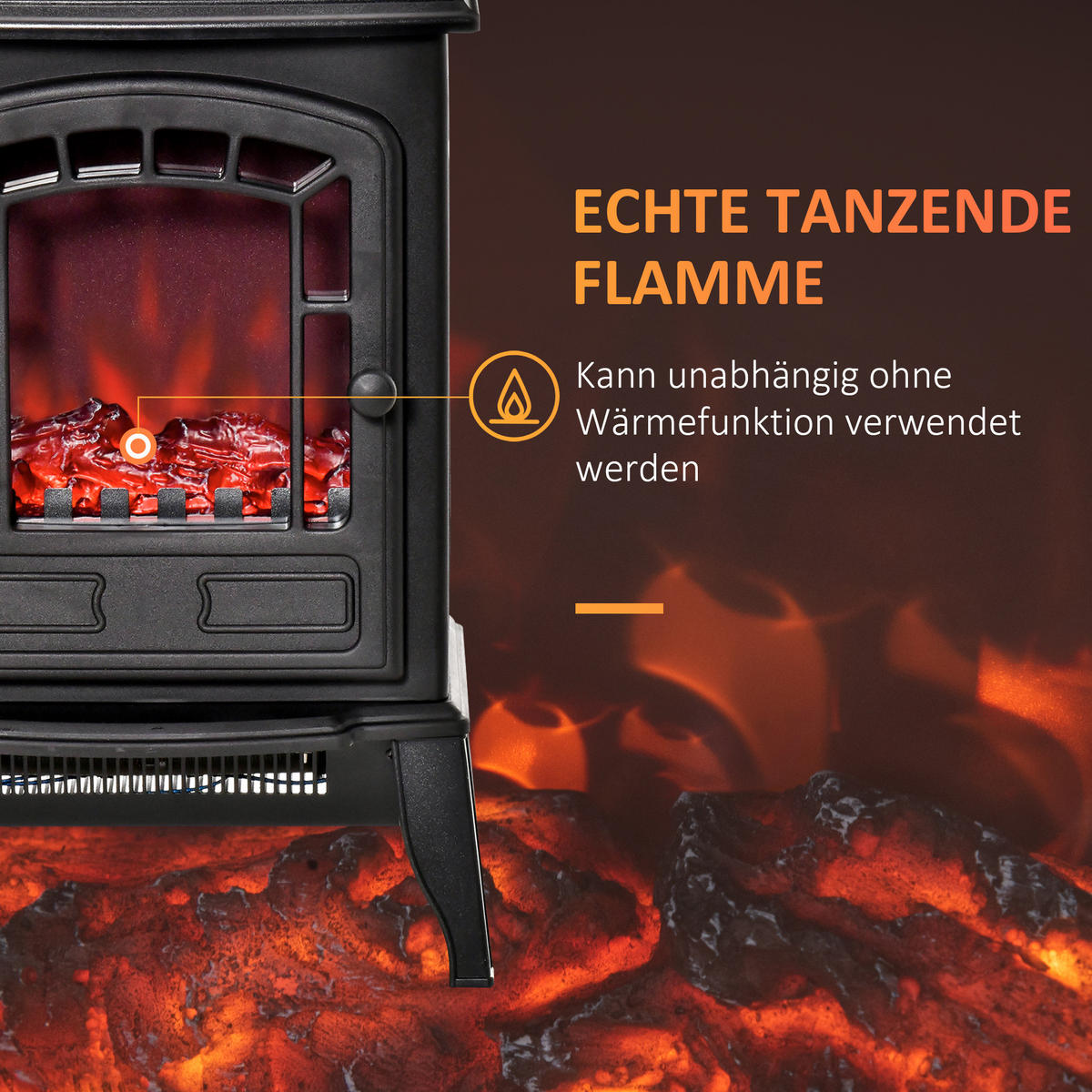 ELEKTROKAMIN Elektrischer Kamin mit Heizung, LED-Flammeneffekt, Schwarz - Schwarz, Kunststoff (24/56.5/39cm) - HOMCOM
