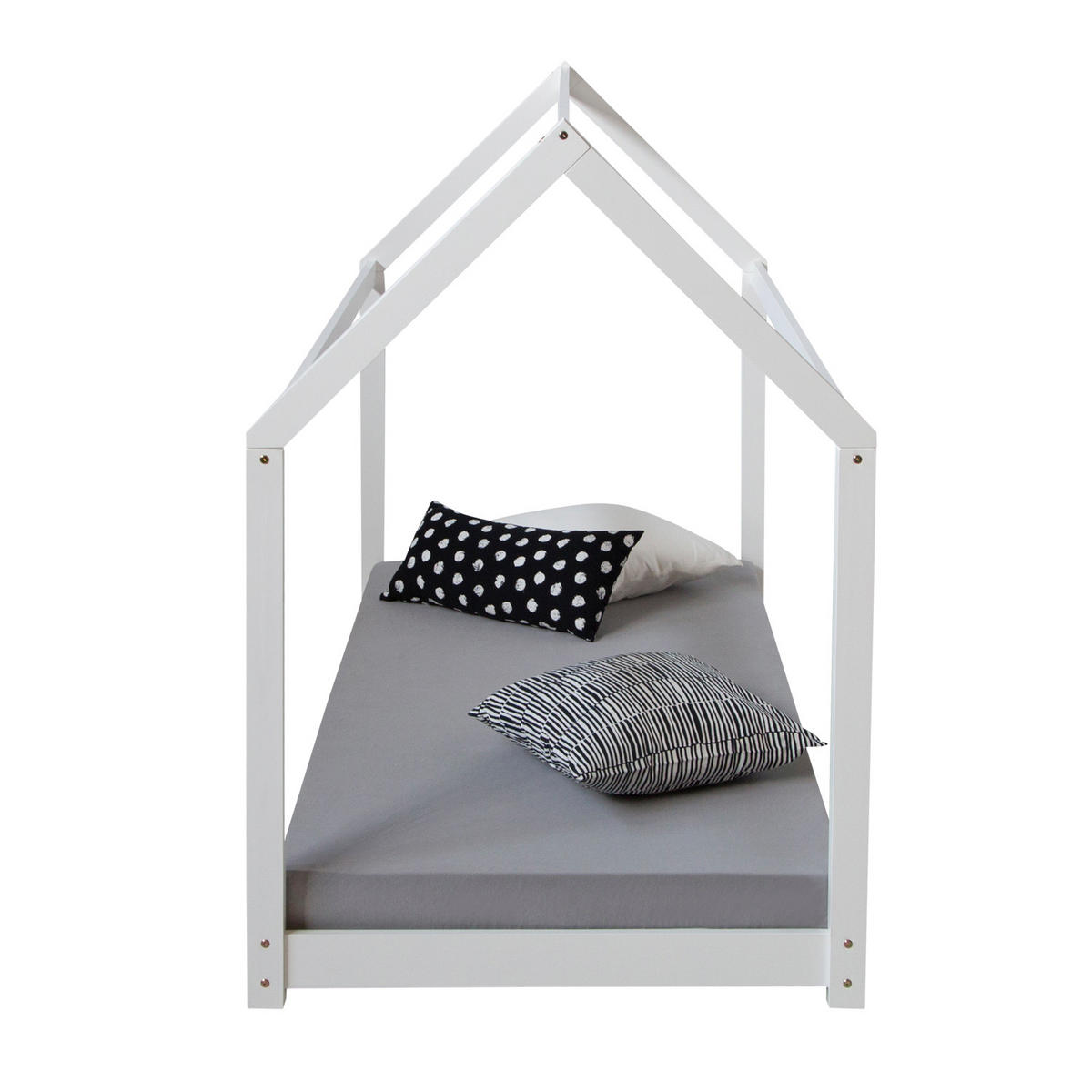 HAUSBETT mit Matratze 90/200 cm Weiß - Weiß, Holz (206/141/96cm) - Homestyle4u