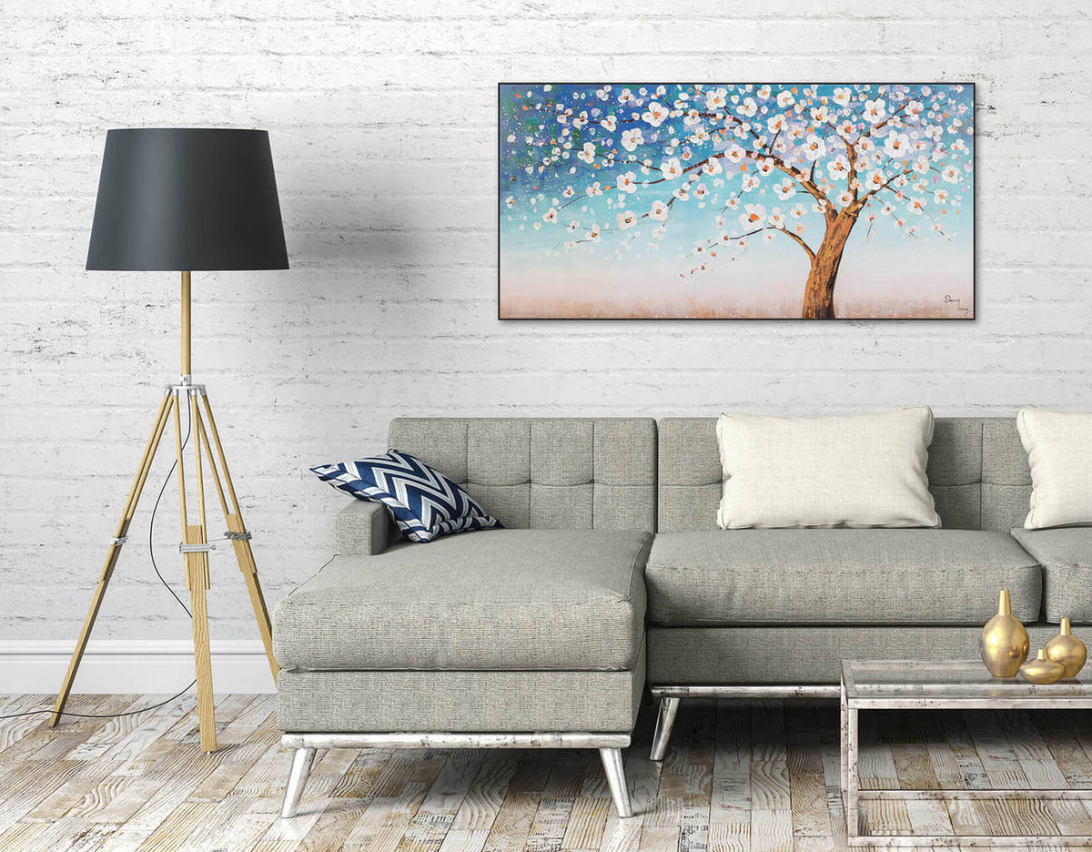 ACRYLBILD HANDGEMALT 120/60 cm - Blau/Weiß, Holz/Textil (1.76/60cm) - KUNSTLOFT