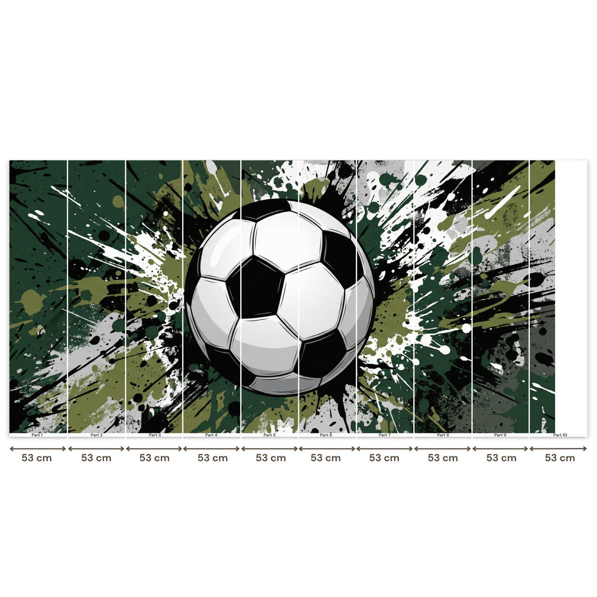 KINDERTAPETE - Fußball - Farbe - Spritzer - Grün - 500x240 cm - Dunkelgrün, Papier (500/240cm) - OnlyWow