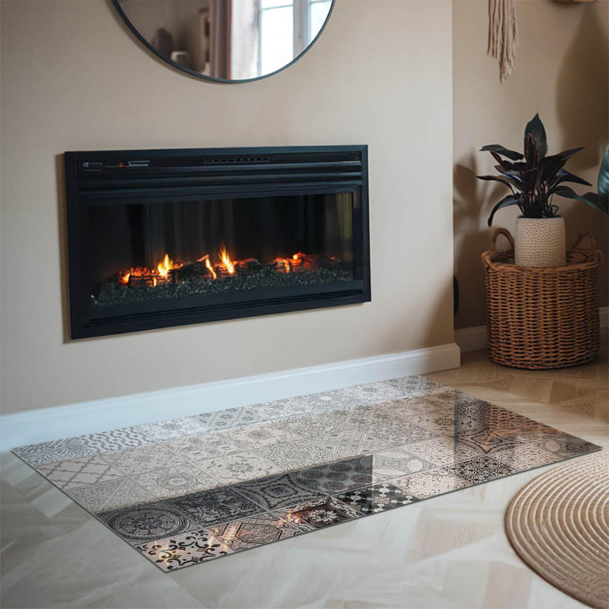 GLASPLATTE für Kamin 120x80 cm Schwarz - Schwarz, Glas (120/80/0.4cm) - ArtPrintCave