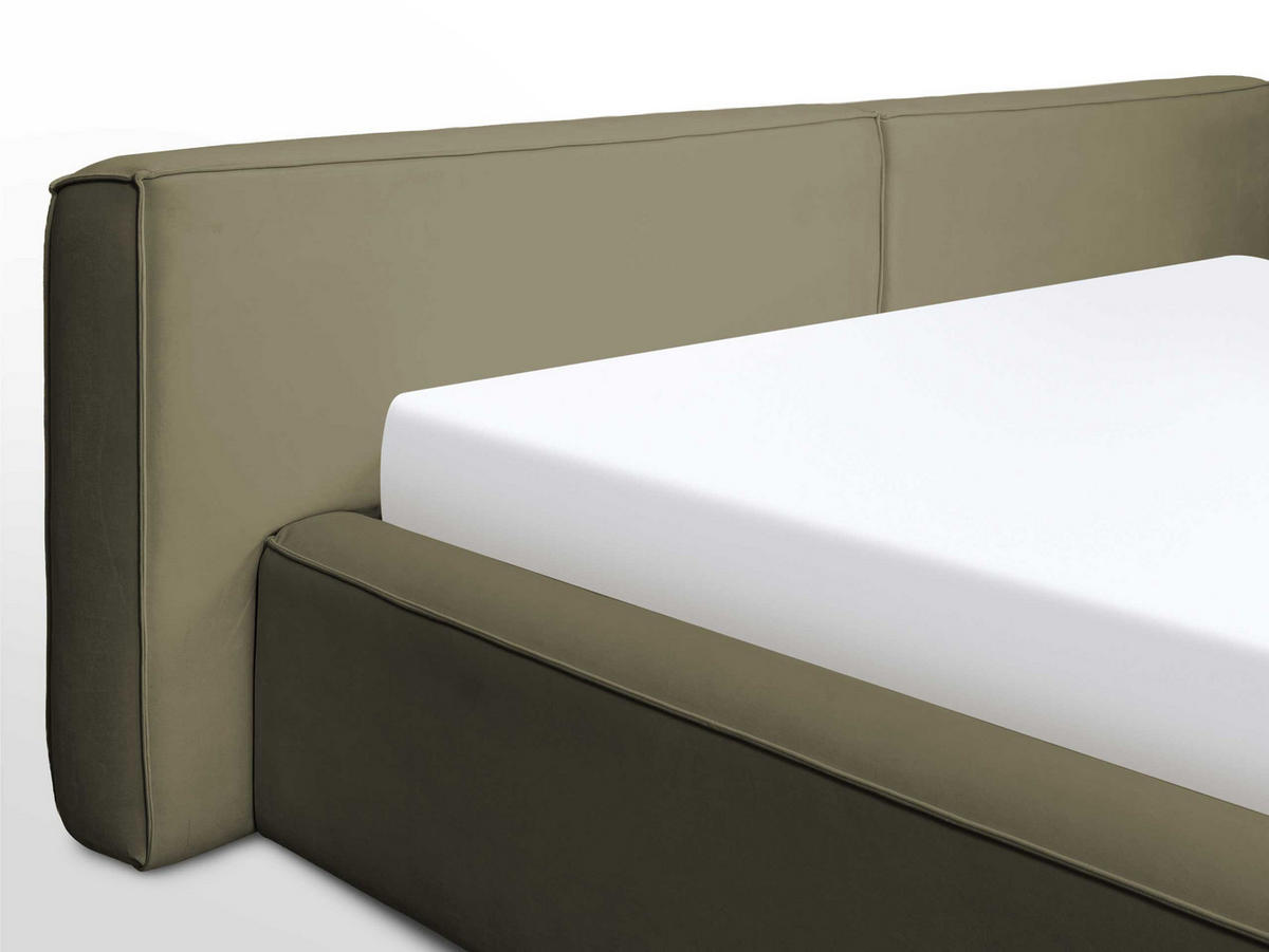 POLSTERBETT Jodie XL Low Olive 160/200 cm Samt mit Bettkasten - Olivgrün, Textil/Metall (160/200cm) - wonello