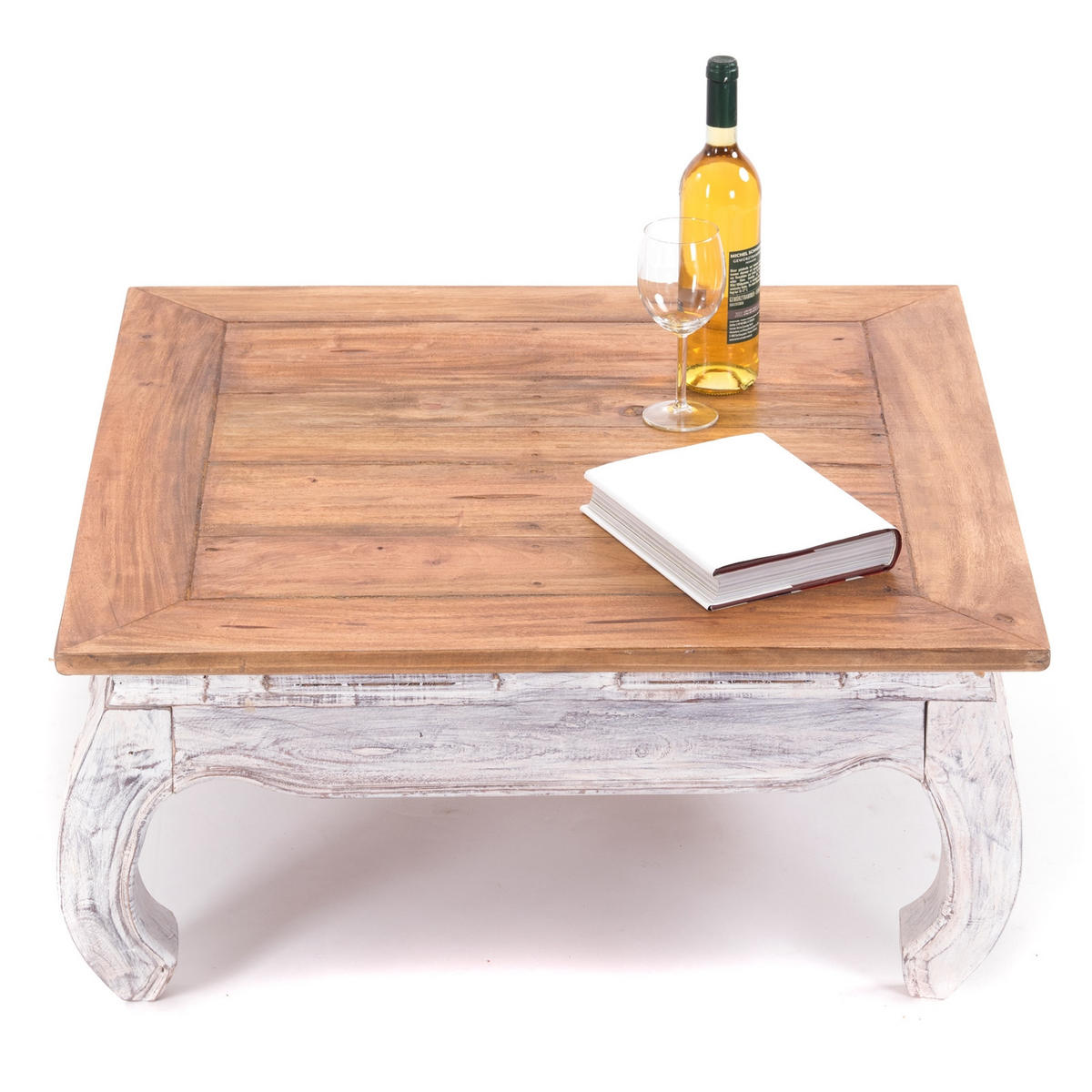 OPIUMTISCH EAST 80 Mahagoni Massivholz 05 weiß-natur - Multicolor, Holz (80/80/36cm) - DESIGN DELIGHTS