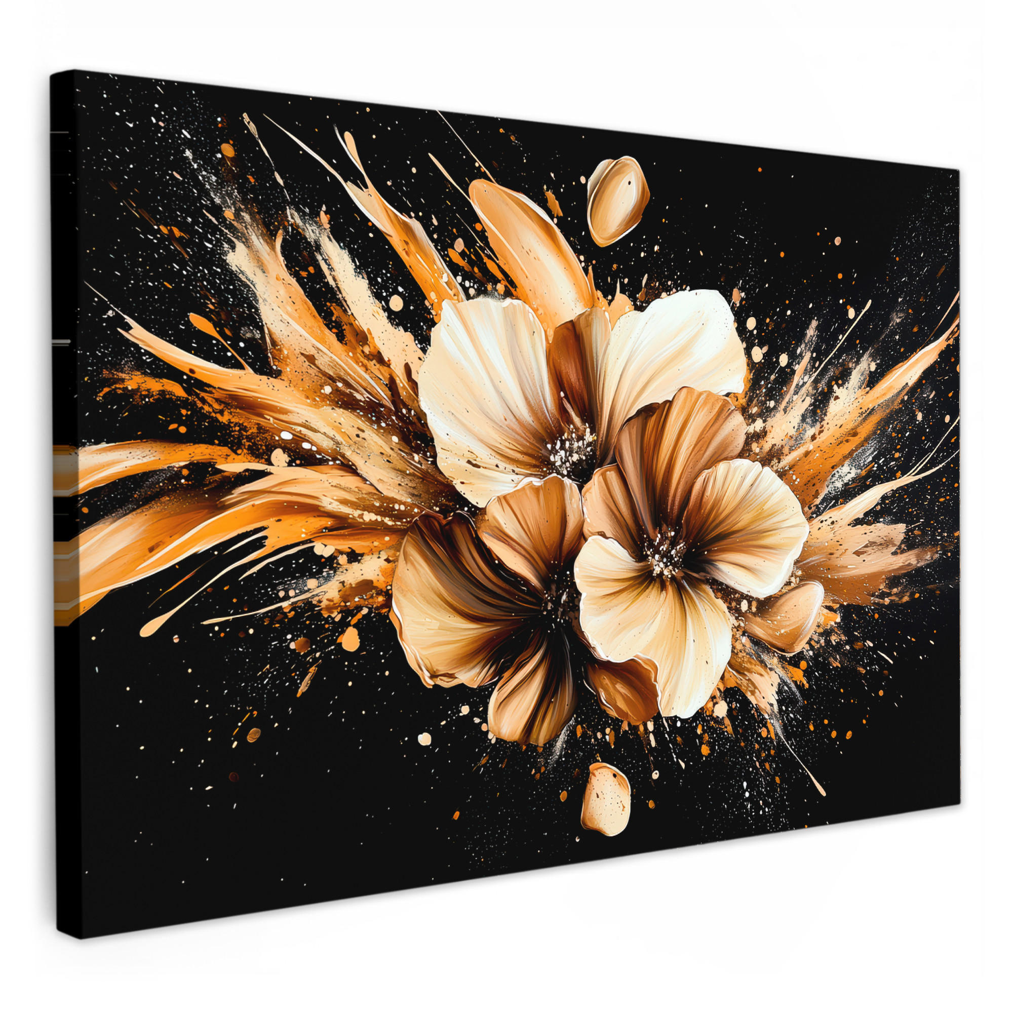 LEINWANDBILD Blumen - Gold - Graffiti - Schwarz - Abstrakt Gemälde 60x40 cm - Cappuccino, Textil (60/40cm) - MuchoWow