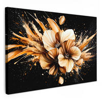 LEINWANDBILD Blumen - Gold - Graffiti - Schwarz - Abstrakt Gemälde 60x40 cm - Cappuccino, Textil (60/40cm) - MuchoWow