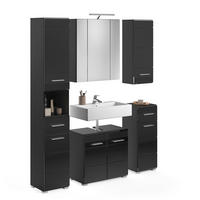 BADEZIMMER 5tlg. inkl. Beleuchtung Lino Bad in schwarz Nb. und schwarz HG B/H/T: 151x182x34 cm - Schwarz, Holz (151/182/34cm)
