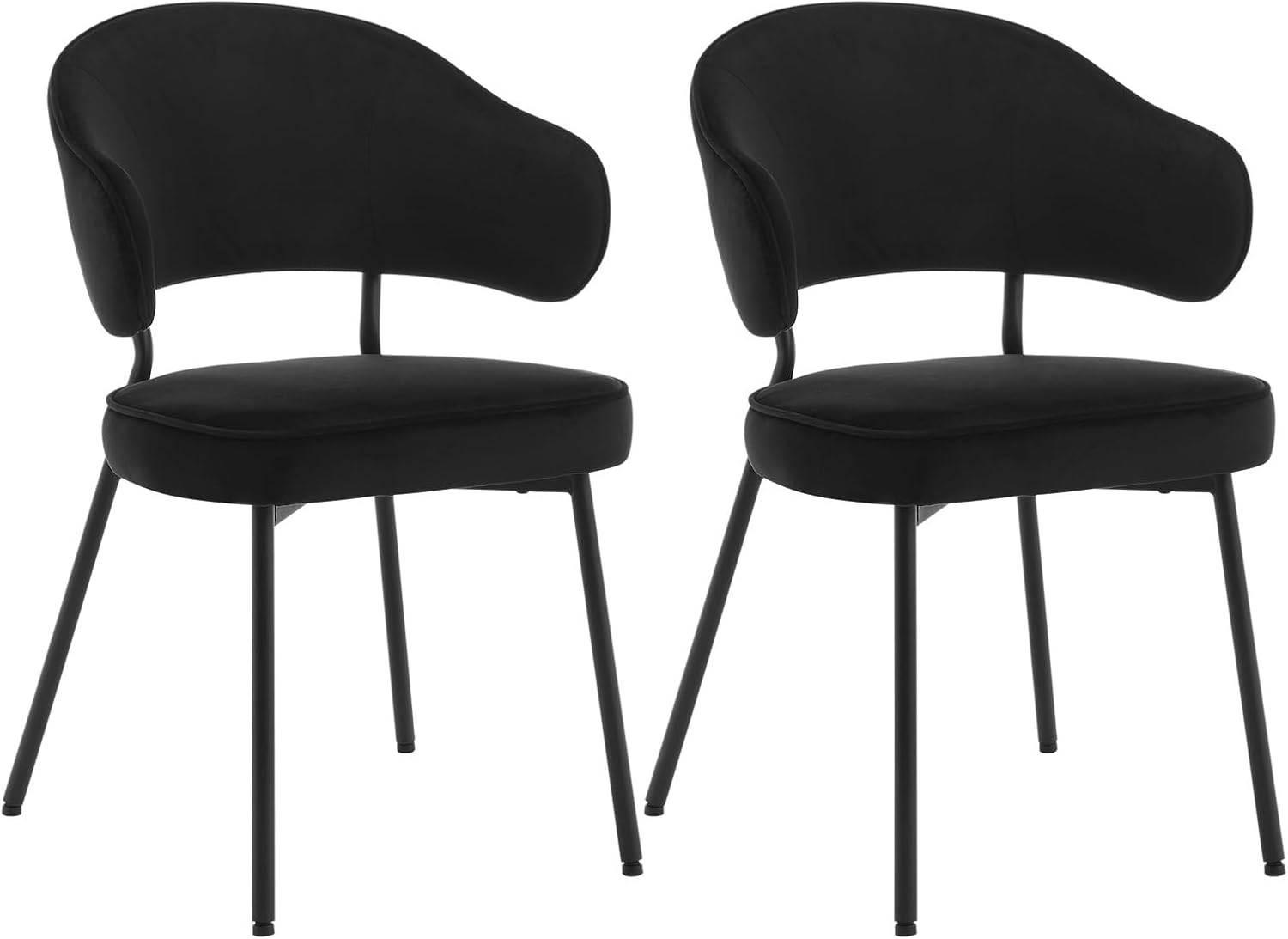 ESSZIMMERSTUHL 2er Set, Metallbeinen, gepolstert, Samt - Schwarz, Textil/Metall (50/83.5/43cm) - Woltu