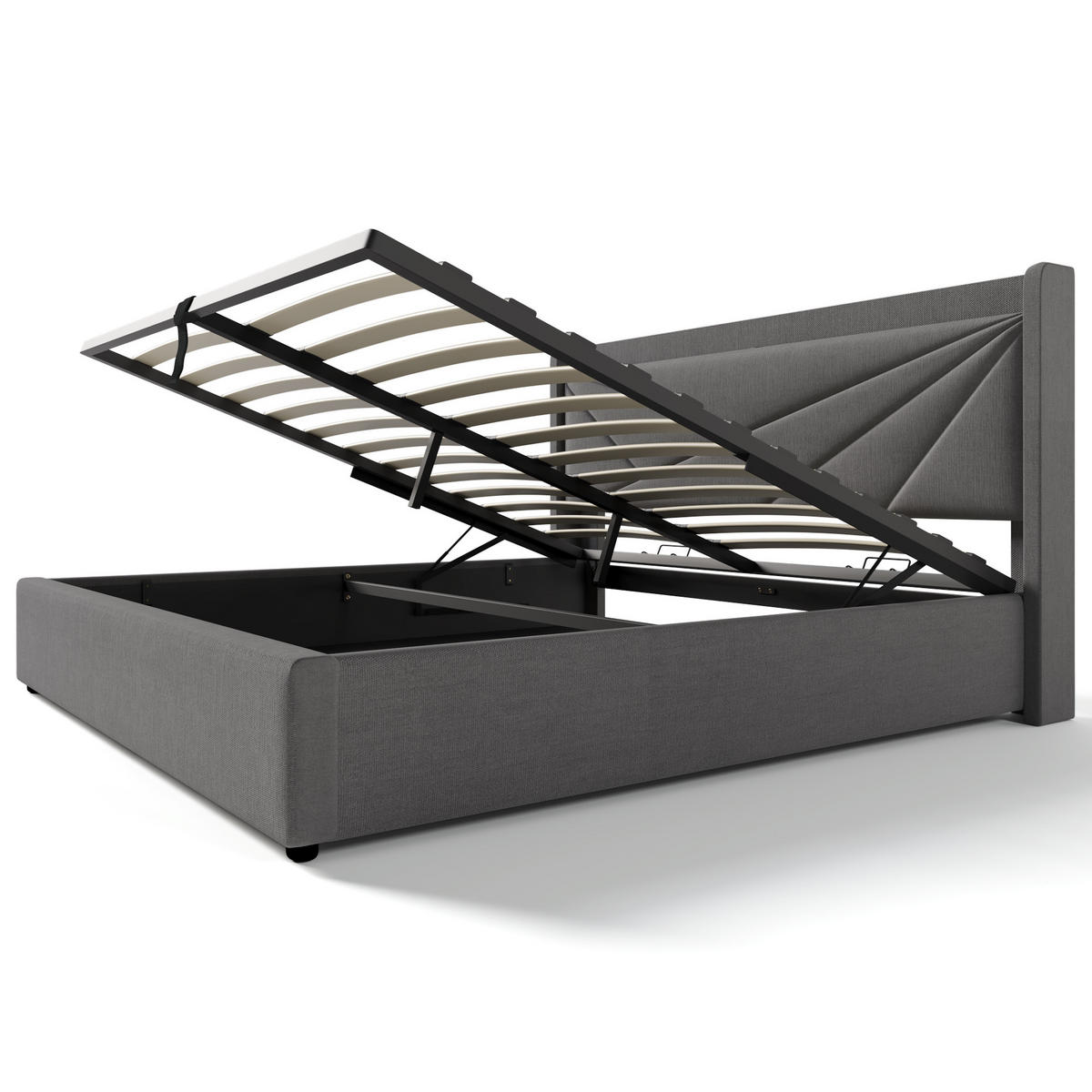 POLSTERBETT 160/200 cm grau mit Stauraum und USB Typ-C Ladefunktion - Grau, Textil (160/200cm) - OKWISH