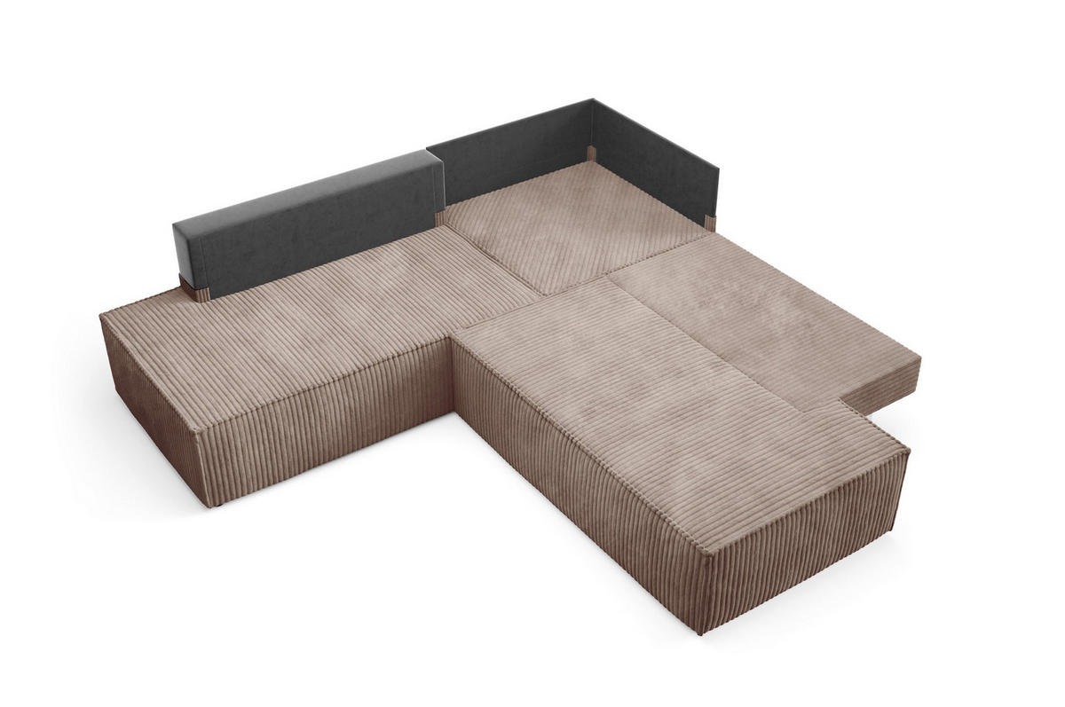 ECKSOFA TESSO II L-S Braun Kordstoff mit Schlaffunktion - Braun, Holz (254/254cm) - MASSENO