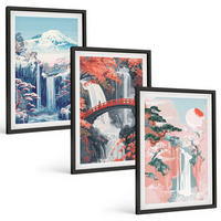 BILDER SET 3er Set - 40x60 cm Schwarzer Rahmen - Wasserfälle, Berge, Brücken, Bäume - Schwarz, Kunststoff (40/60cm) - TULUP