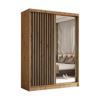 SCHWEBETÜRENSCHRANK Erika 160 cm mit Lamellen und Spiegel 2-türig, Artisan, Artisan, Lamelle schwarz - Schwarz/Eiche Artisan, Kunststoff (160/216/51cm) - Margaret Hadas24