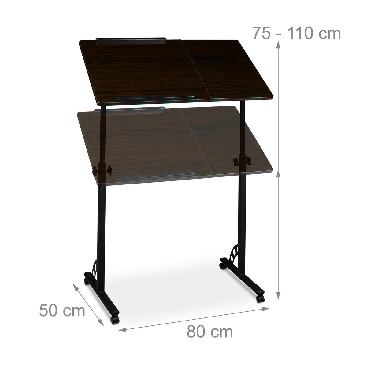 STOLIĆ Crni podesiv po visini - crna, drvni materijal/metal (50/80/110cm) - Relaxdays