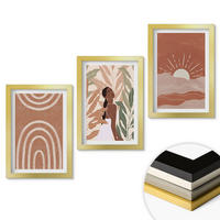 WANDBILDER 3er Set - 20x30 cm Goldrahmen - abstrakte Formen im Boho-Stil - Goldfarben, Kunststoff (20/30cm) - ArtPrintCave